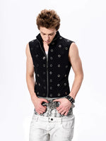 Stand Collar Metallic Eyelet Slim Vest 2