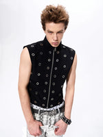 Stand Collar Metallic Eyelet Slim Vest 3