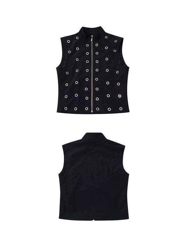 Stand Collar Metallic Eyelet Slim Vest 5