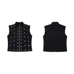 6260027154797,6260027154798,6260027154799,6260027154800, Stand Collar Metallic Eyelet Slim Vest