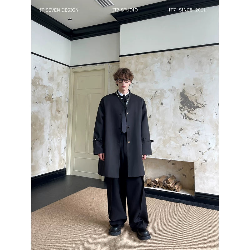 Stand Collar Mid-Length Belted Trench Coat 1