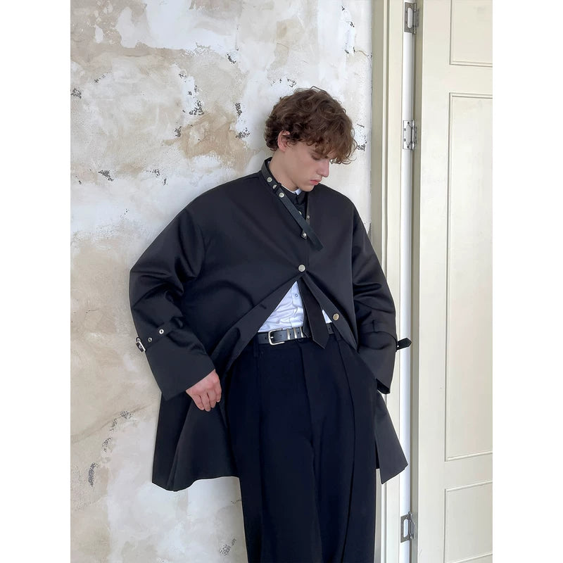Stand Collar Mid-Length Belted Trench Coat 3