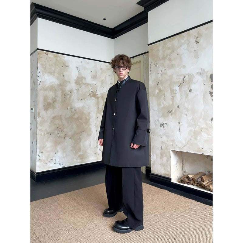 Stand Collar Mid-Length Belted Trench Coat 4
