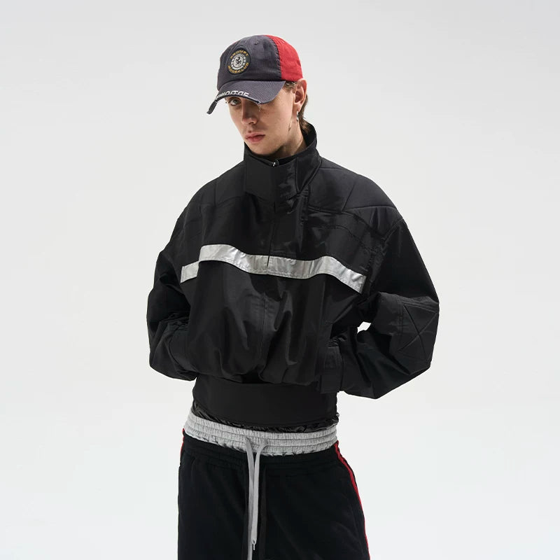 6084906854835,6084906854836,6084906854837,6084906854838, Stand Collar Oversized Reflective Strip Jacket