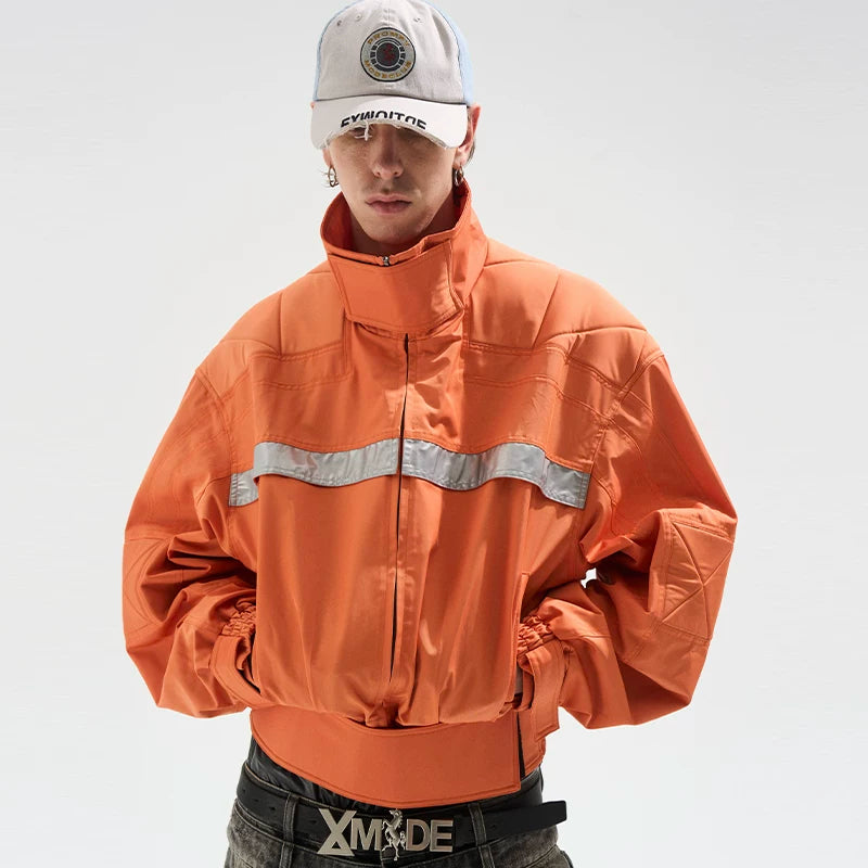 6084906854839,6084906854840,6084906854841,6084906854842, Stand Collar Oversized Reflective Strip Jacket
