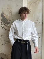 Stand Collar Pearl Trim Casual Shirt 2