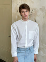 Stand Collar Pearl Trim Casual Shirt 4