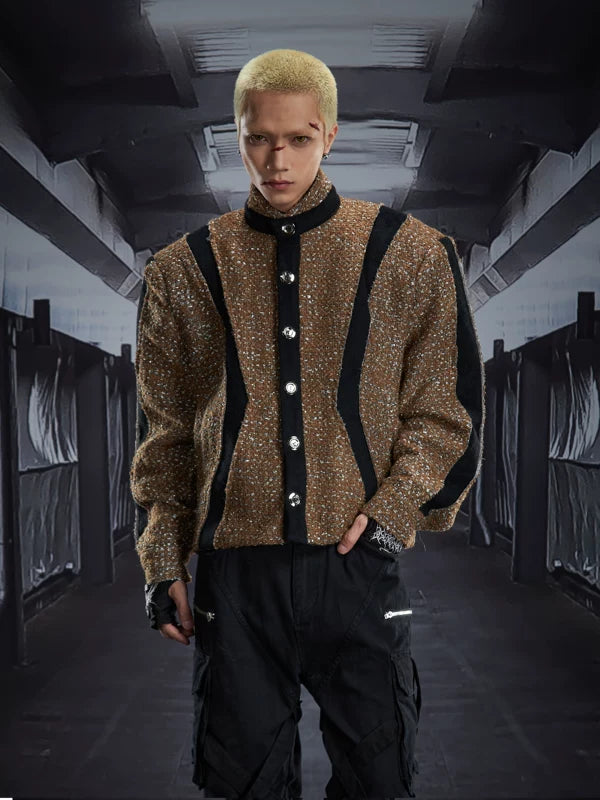 Stand Collar Quilted Patchwork Jacket 1