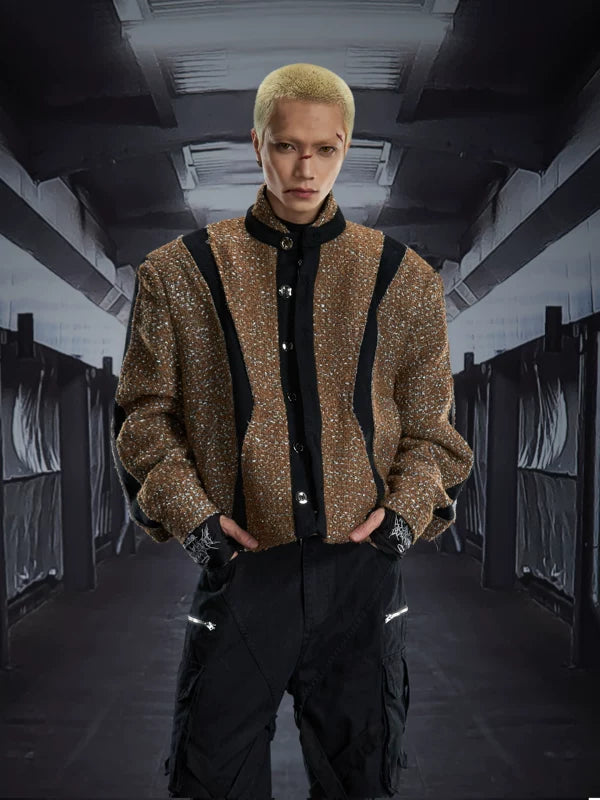 6137755162738,6137755162739,6137755162740, Stand Collar Quilted Patchwork Jacket