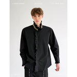 Stand Collar Ruffled Long Sleeve Shirt 1