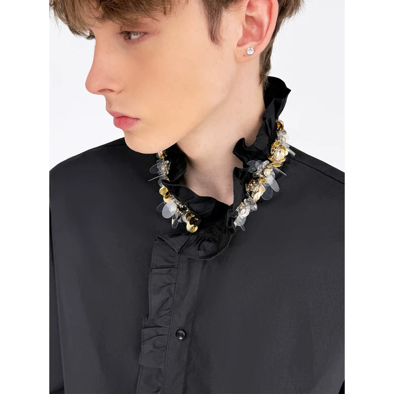 Stand Collar Ruffled Long Sleeve Shirt 4