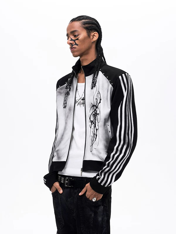 Stand Collar Slim Fit Graphic Jacket 3