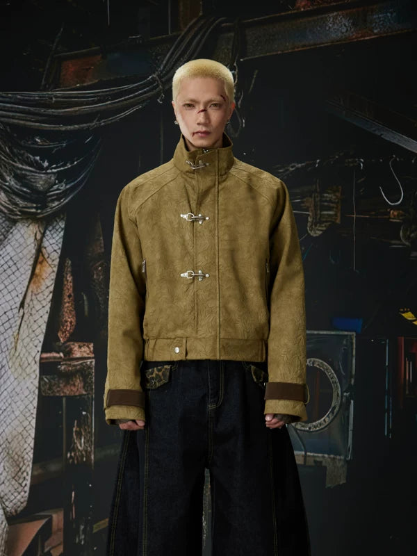 Stand Collar Toggle Buckle Zipper Jacket 1