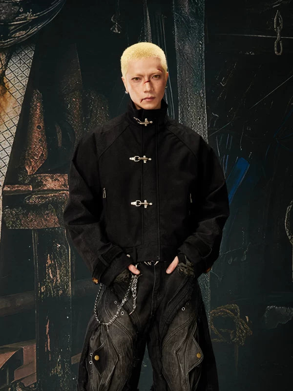 Stand Collar Toggle Buckle Zipper Jacket 2