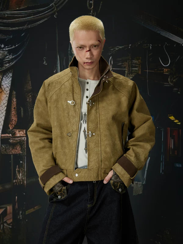 Stand Collar Toggle Buckle Zipper Jacket 3