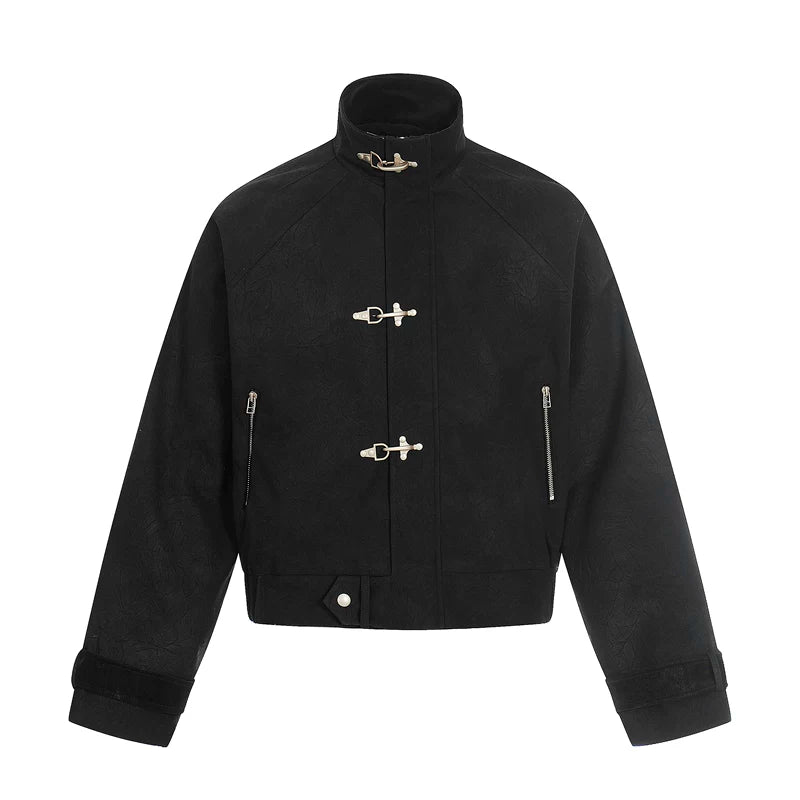 6031852357260,6031852357261,6031852357262,6031852357263, Stand Collar Toggle Buckle Zipper Jacket