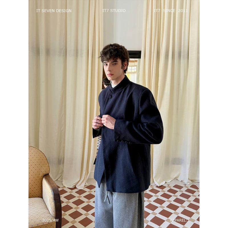 Stand Collar Waist-Cinching Suit Jacket 1