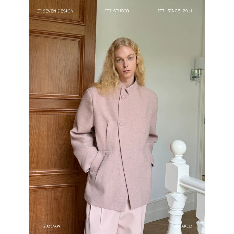 Stand Collar Waist-Defining Suit Jacket 1