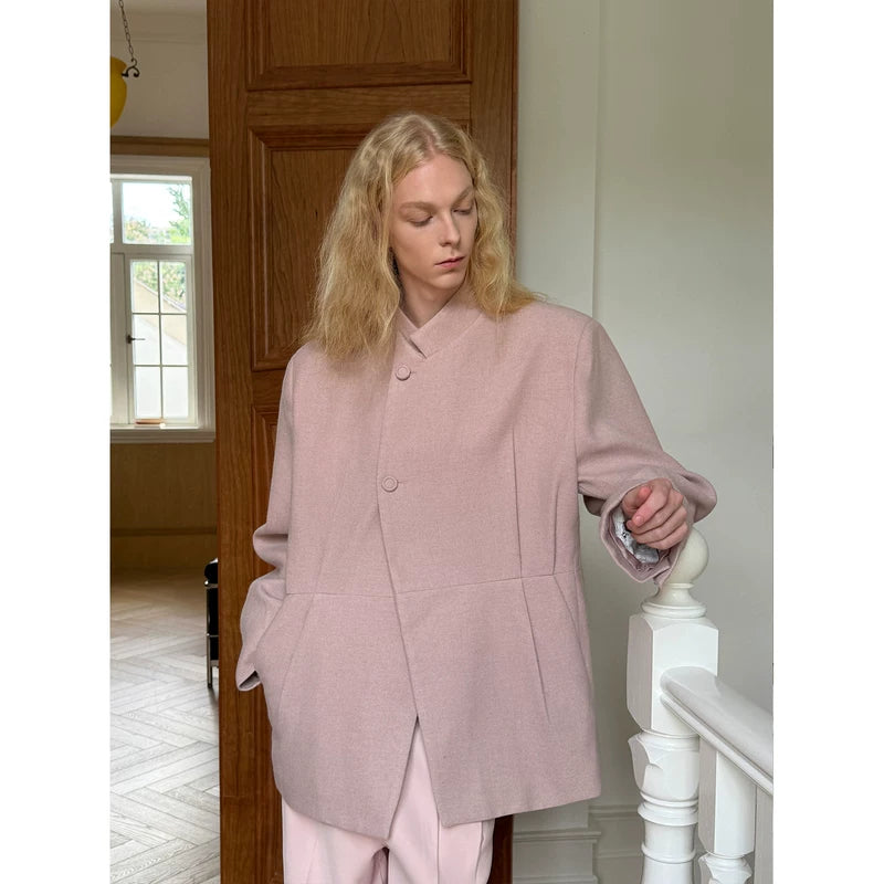 Stand Collar Waist-Defining Suit Jacket 2