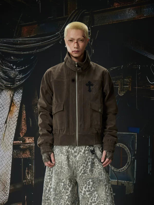 Stand Collar Zip Front Workwear Jacket 1