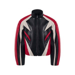 5881771978715,5881771978716,5881771978717,5881771978718, Stand-Up Collar Color-Blocked Leather Motorcycle Jacket