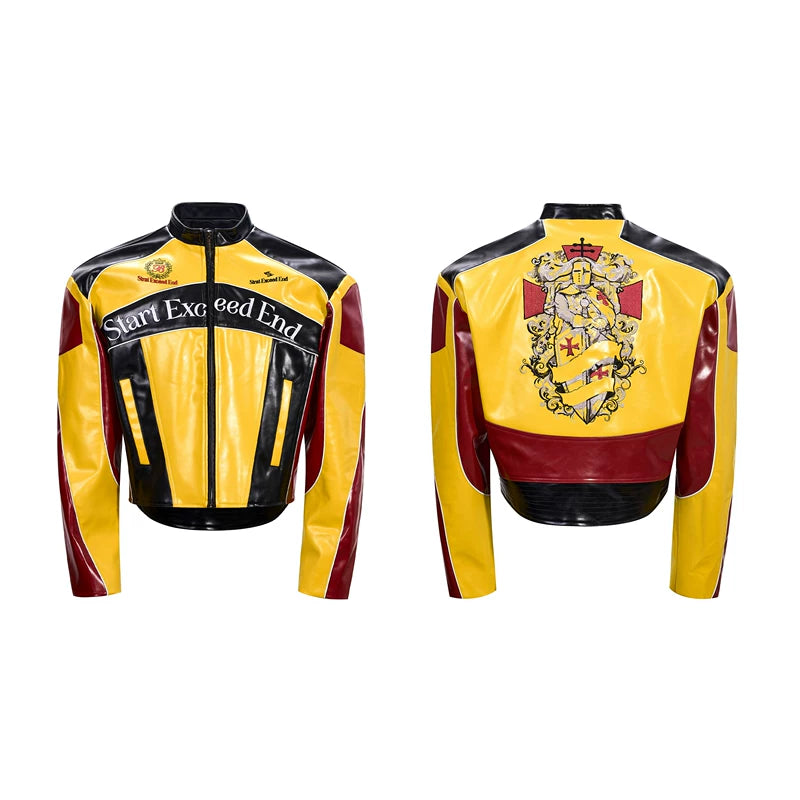 5941327417049,5941327417050,5941327417051,5941327417052, Stand-Up Collar Embroidered Motorcycle Leather Jacket