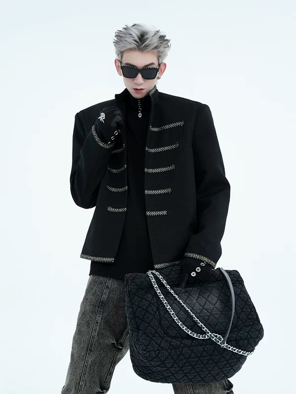 Stand-Up Collar Padded Shoulder Jacket 2
