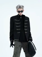 Stand-Up Collar Padded Shoulder Jacket 4