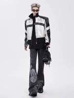 Stand-Up Collar Padded Shoulder Leather Jacket 3