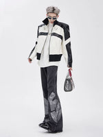 Stand-Up Collar Padded Shoulder Leather Jacket 4