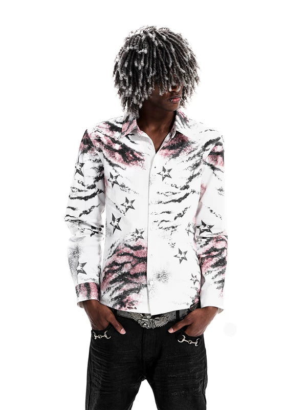 Star Print Long-Sleeve Button-Down Shirt 3