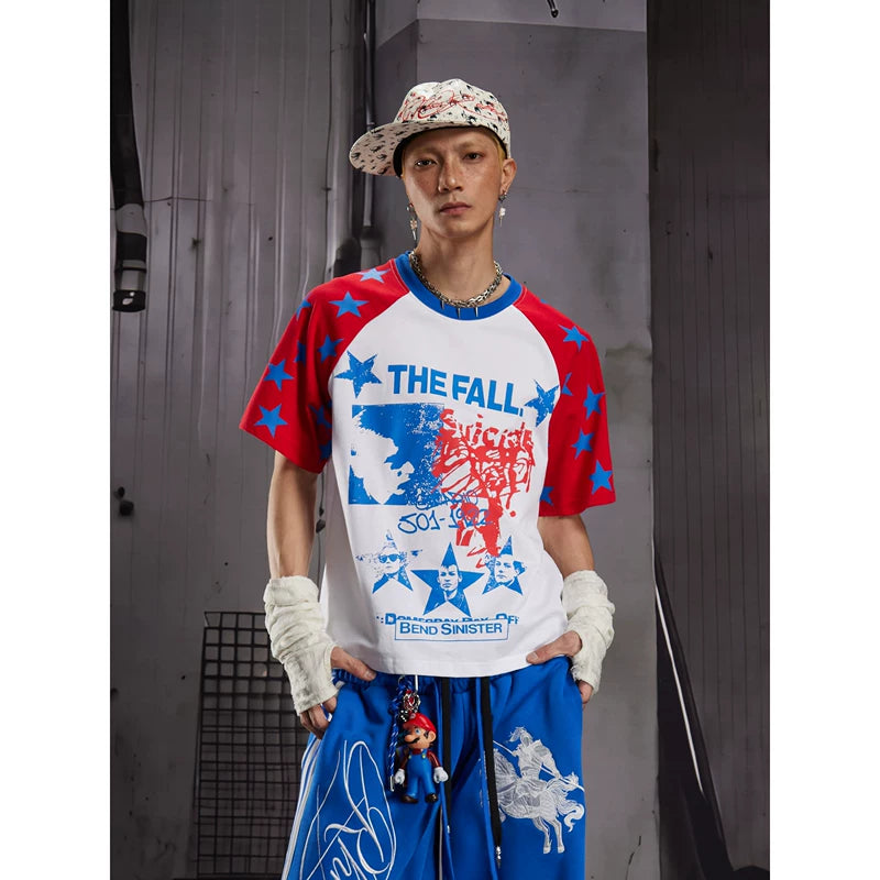 6110684861224,6110684861226,6110684861228, Star Print Raglan Sleeve T-Shirt