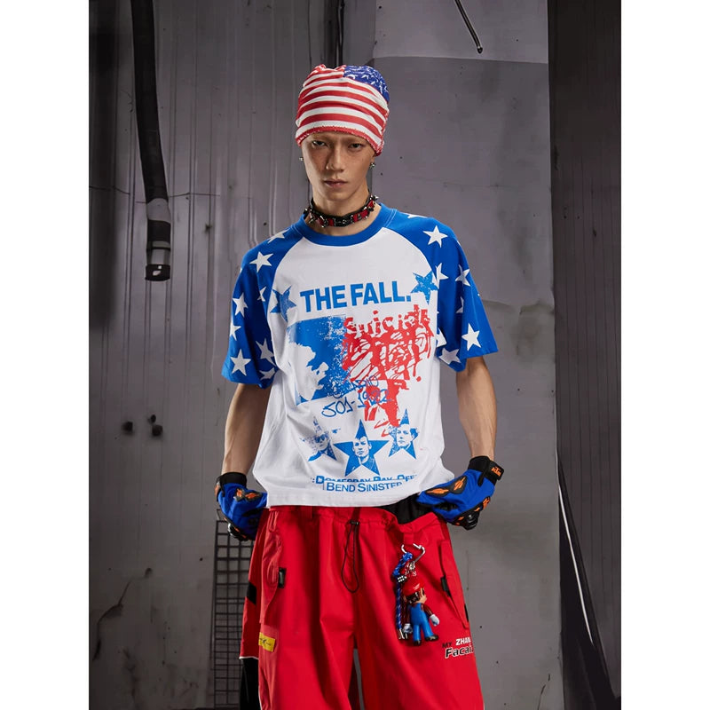 6110684861225,6110684861227,6110684861229, Star Print Raglan Sleeve T-Shirt