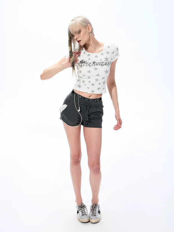 Star Print Rhinestone Short-Sleeve Crop Top 4