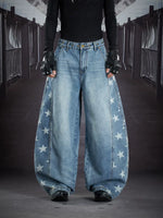 Star Print Ultra Wide-Leg Denim Pants 1