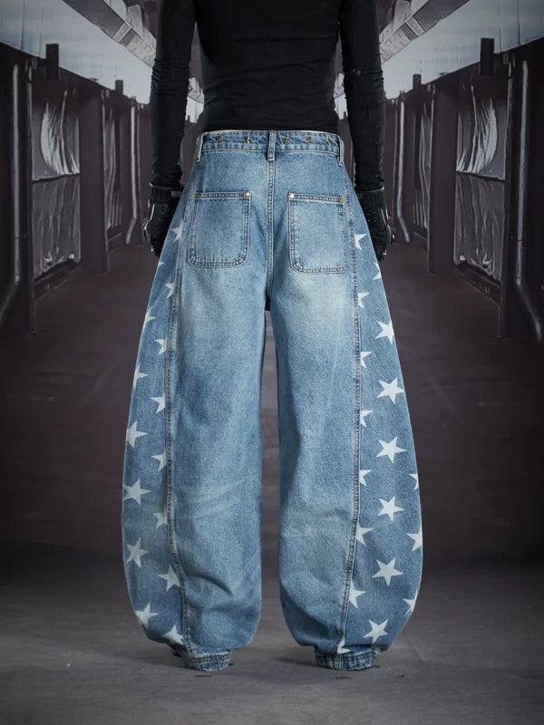 Star Print Ultra Wide-Leg Denim Pants 2