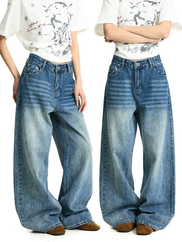 Star Print Wide Leg Baggy Jeans Pants 1