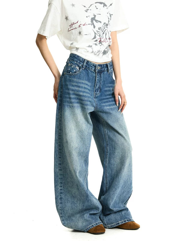 Star Print Wide Leg Baggy Jeans Pants 4