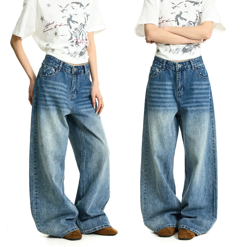 6201411103189,6201411103190,6201411103191,6201411103192, Star Print Wide Leg Baggy Jeans Pants