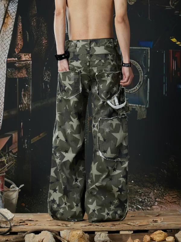 Star Print Wide Leg Cargo Pants 2