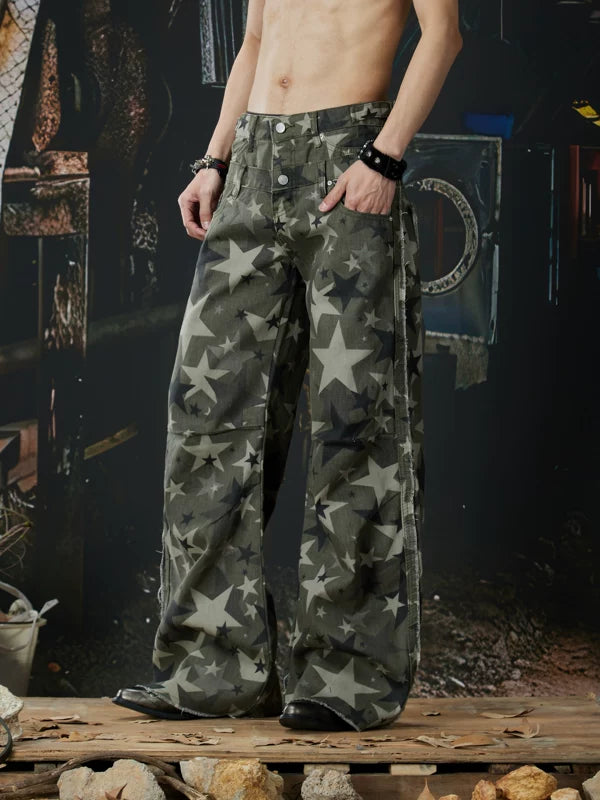 Star Print Wide Leg Cargo Pants 4