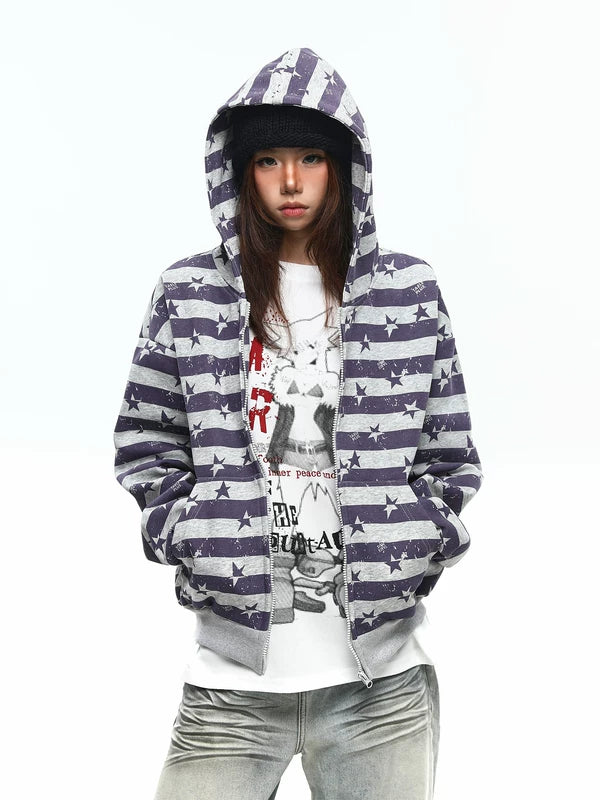 Star Stripe Zip-Up Hooded Sweatshirt 1