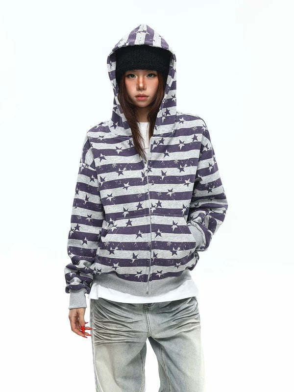 Star Stripe Zip-Up Hooded Sweatshirt 2