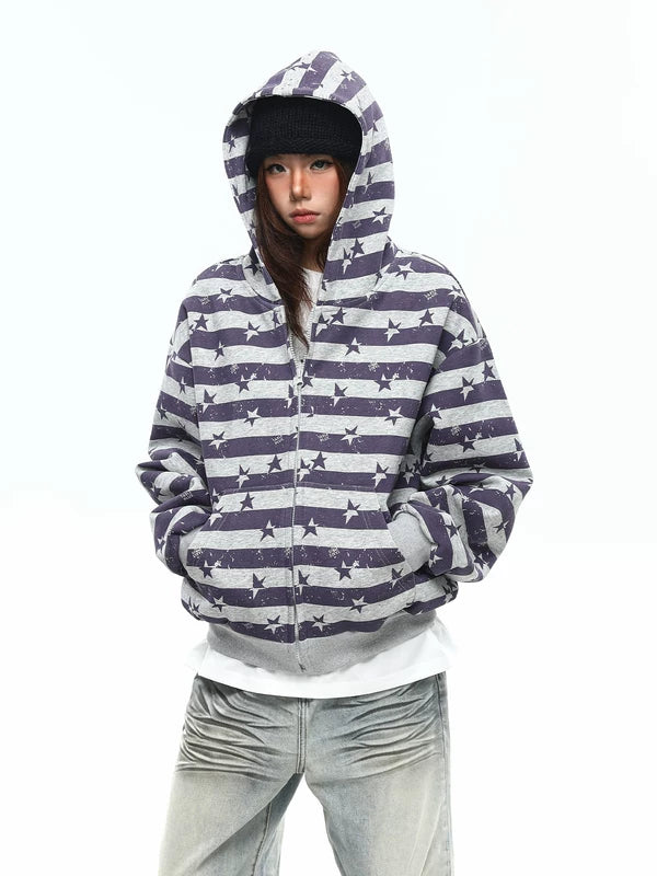 Star Stripe Zip-Up Hooded Sweatshirt 3