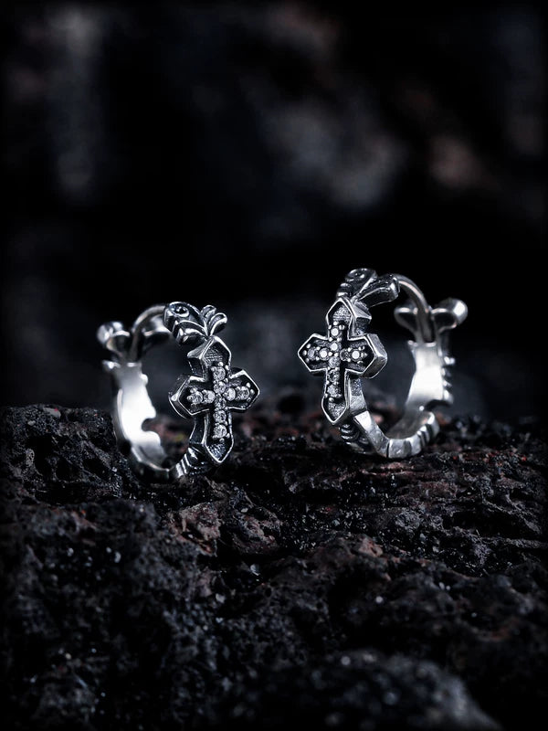 Sterling Silver Cross Hoop Earrings 1
