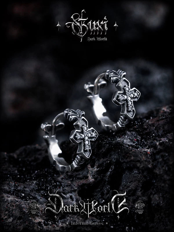 Sterling Silver Cross Hoop Earrings 2