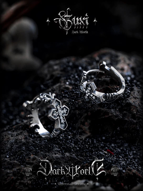 Sterling Silver Cross Hoop Earrings 3