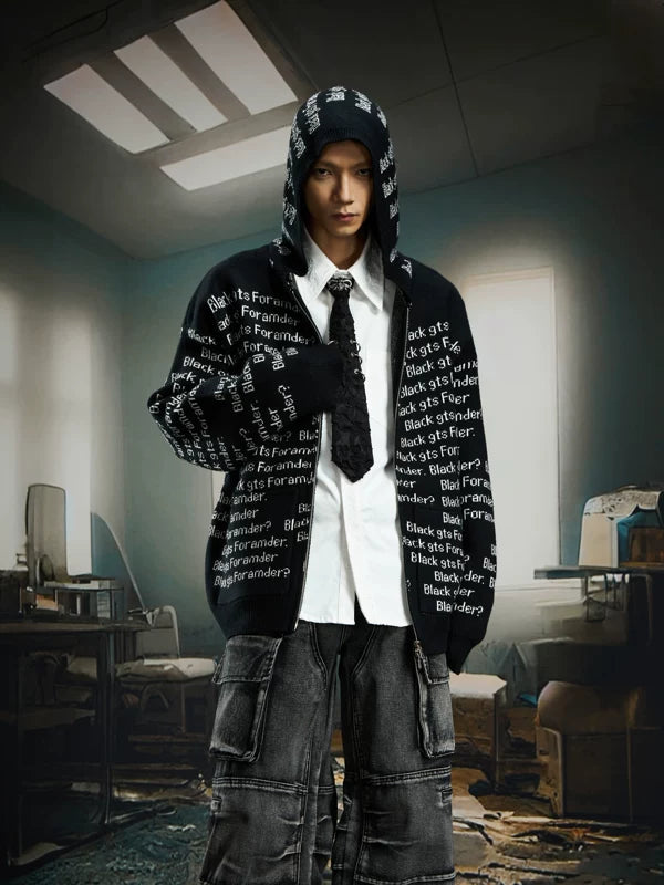 Street Style Zip Up Hooded Knit Cardigan 1