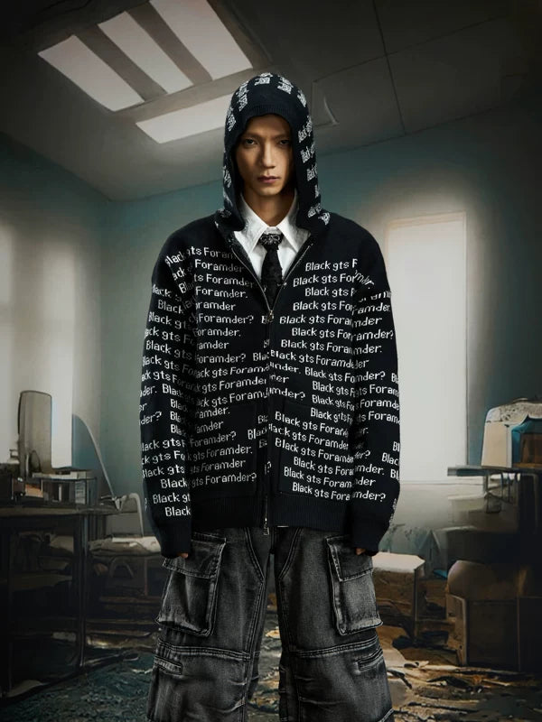6115743066404,6115743066405,6115743066406,6115743066407, Street Style Zip Up Hooded Knit Cardigan