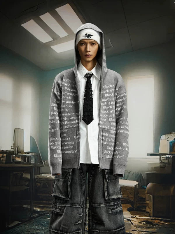 6115743066408,6115743066409,6115743066410,6115743066411, Street Style Zip Up Hooded Knit Cardigan